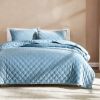 Full / Queen 3-Piece Blue Velvet Embroidered Lavishly Soft Quilt Set