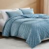 Full / Queen 3-Piece Blue Velvet Embroidered Lavishly Soft Quilt Set