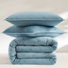 Full / Queen 3-Piece Blue Velvet Embroidered Lavishly Soft Quilt Set