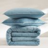 King/CAL King Size 3-Piece Blue Velvet Embroidered Super Soft Quilt Set