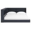 Full size Blue Wooden Corner Storage Bed with Bookcase Headboard and USB Ports