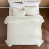 Full / Queen 3-Piece Cream Velvet Embroidered Super Soft Quilt Set