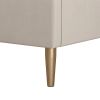 King Mid-Century Off-White Velvet Upholstered Platform Bed Frame with Headboard