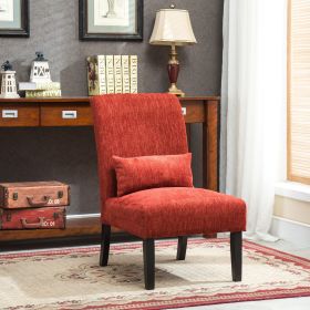 Pisano Contemporary Chenille Fabric Armless Accent Chair with Pillow, Red
