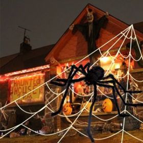 200" Halloween Spider Web + 59" Giant Spider Decorations Fake Spiders with Triangular Huge Spiders Web for Indoor Outdoor Halloween Decorations Y