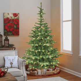 5ft Pre-Lit Christmas Tree with 200 Warm White LED Lights, 403 PE+PVC Tips, Realistic Layered Look