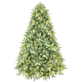 Artificial 7.5ft Blue green Tint Christmas Tree with 2908 PE/PVC Mixed Branch Tips, 800L warm white led, memory wire+iron wire