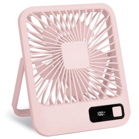 3 Colors Options -- 1Pc Mini Desktop Cooling Fan Rechargeable Battery Powered Personal Fan Speed Adjustment Strong Airflow Quiet Travel Fan With LCD D (Color: pink)