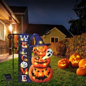 Lighted Garden Flag, Solar Fall Outdoor Decor Yard Flag,8 Modes Led Scarecrow Flag (Color: Pumpkin-12x18)